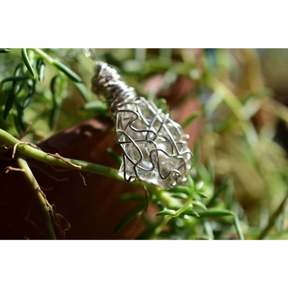 Large Dangle Pendant, Large Raw Diamond, Sterling Silver Wire Wrapped Pe… - Picture 1 of 4